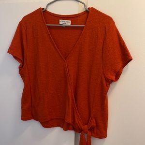 Burnt orange wrap tee, EUC